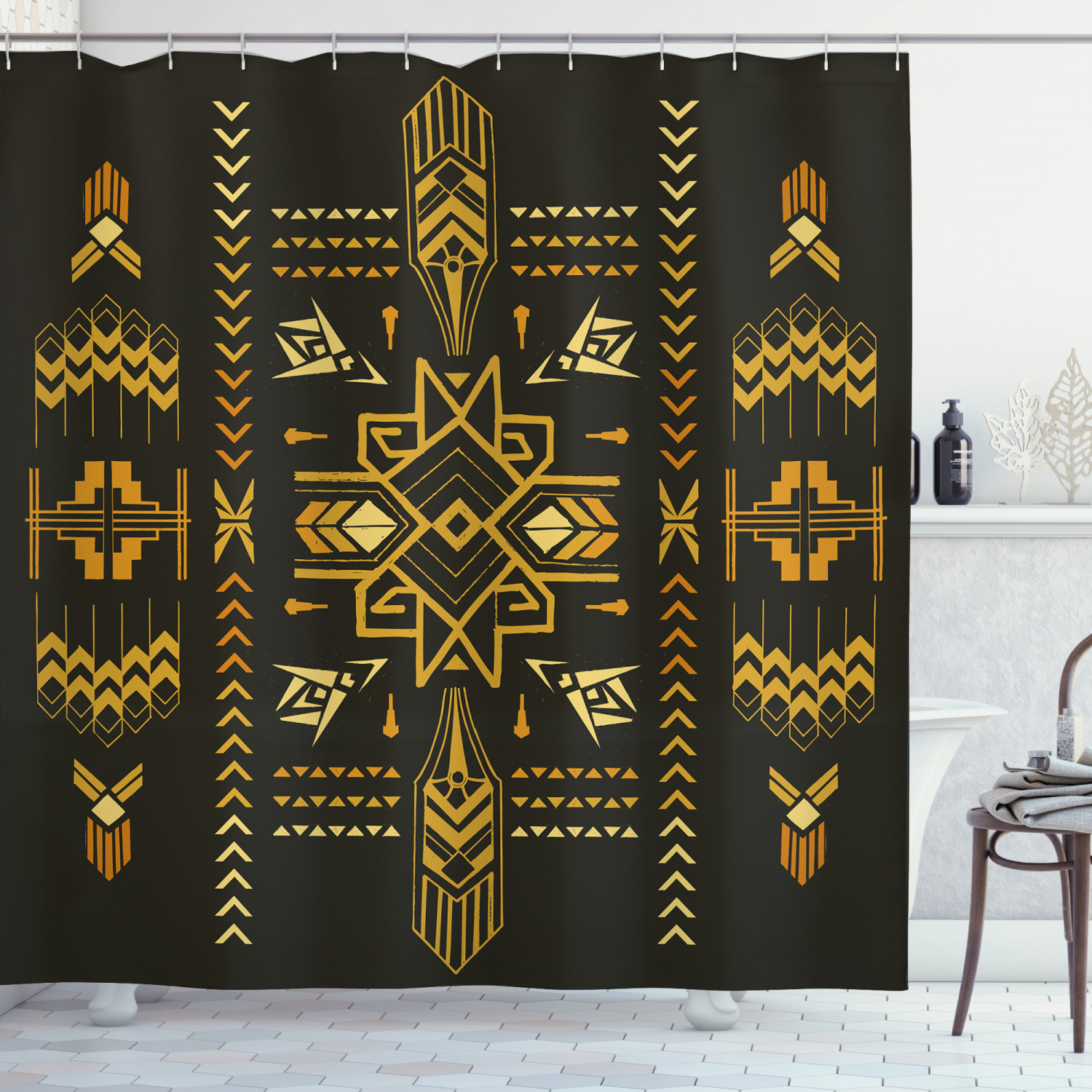 Vintage Aztec Print Shower Curtain For Rustic Bathroom