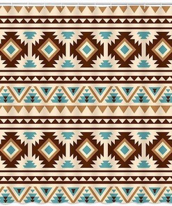Vintage Aztec Shower Curtain with Abstract Geometric Boho Tribal Design for Retro Ethnic Bathroom 