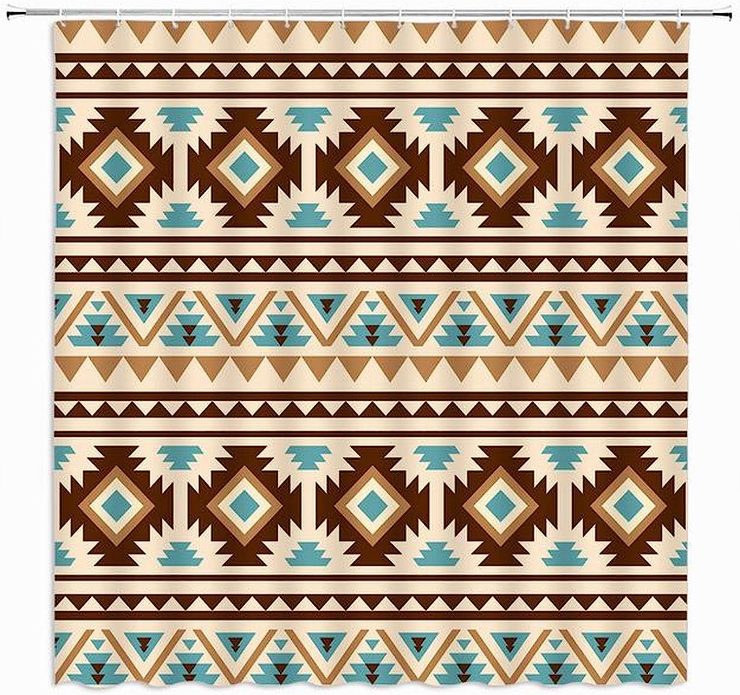 Vintage Aztec Shower Curtain with Abstract Geometric Boho Tribal Design for Retro Ethnic Bathroom