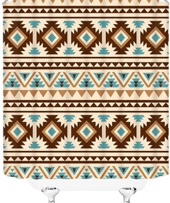 Vintage Aztec Shower Curtain with Abstract Geometric Boho Tribal Design for Retro Ethnic Bathroom