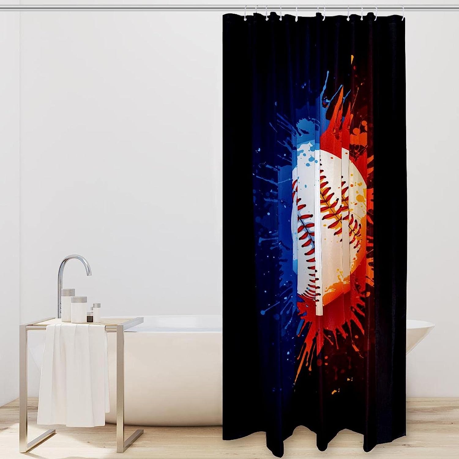 Vintage Baseball Themed Bathroom Shower Curtain - Image 2
