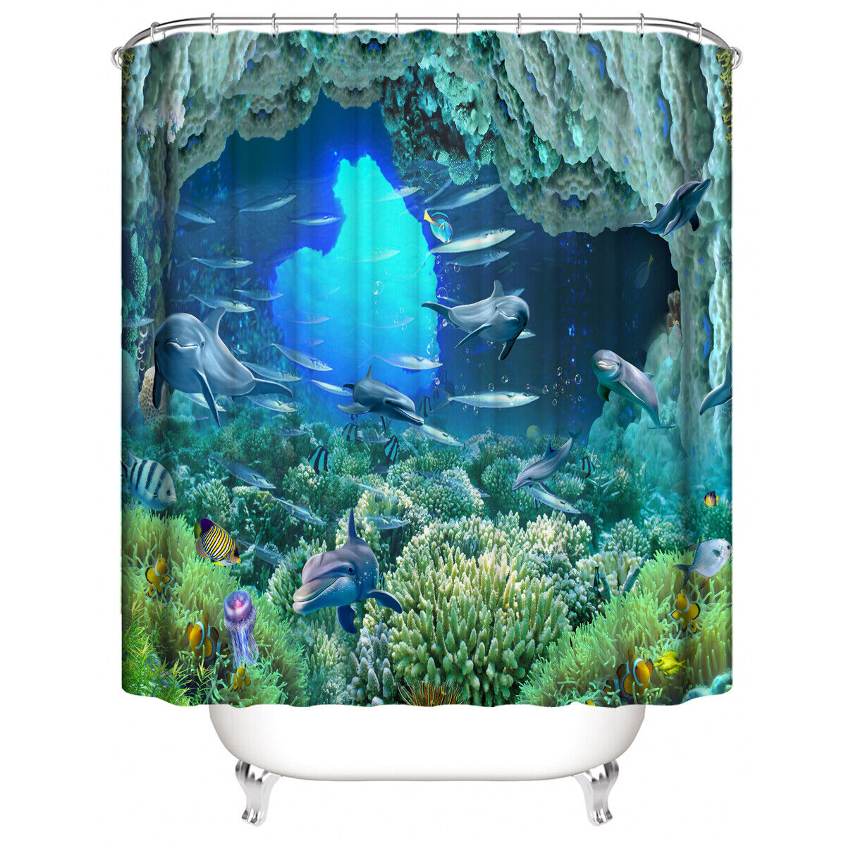Vintage Bathroom Dolphin Shower Curtain - Image 2