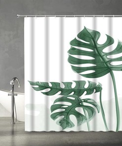 Vintage Bathroom Shower Curtain with Tropical Palm Leaves Leaf Plants Print Design #1 
