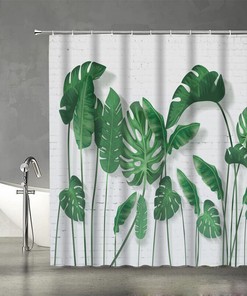 Vintage Bathroom Shower Curtain with Tropical Palm Leaves Leaf Plants Print Design #4 