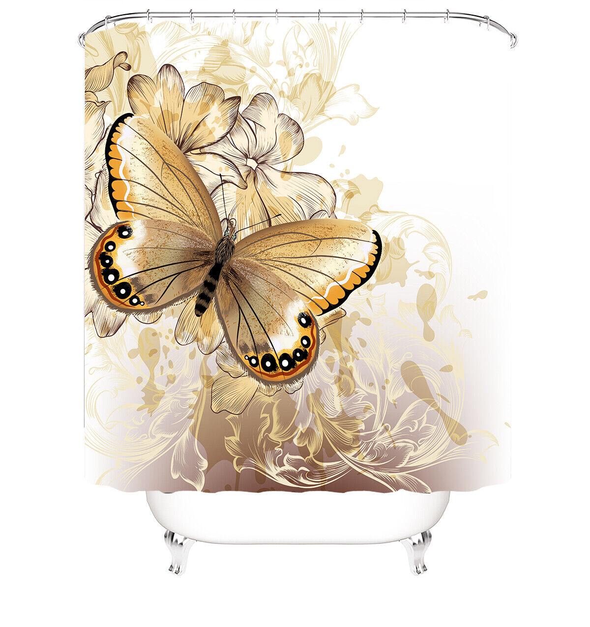 Vintage Bathroom Shower Curtains - Butterfly And Floral Design For A Classic Look - Image 2