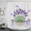 Vintage Bathroom Shower Curtains - Lavender Butterfly on Farmhouse Purple Curtain