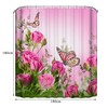 Vintage Bathroom Shower Curtains - Pink Rose Butterfly Bath-Mat Bathroom Deco Set Bundle 