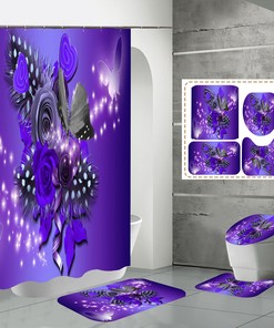 Vintage Bathroom Shower Curtains - Purple Butterfly Rose Print