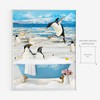 Vintage Bathtub Penguins Print Shower Curtain, Digital Bathroom Art, Kids Room Decor