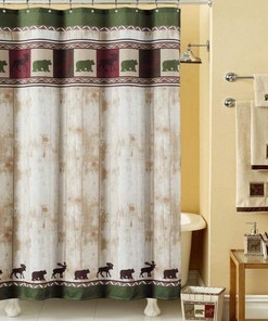 Vintage Bear Polyester Microfiber Shower Curtain For Woodland Bathroom