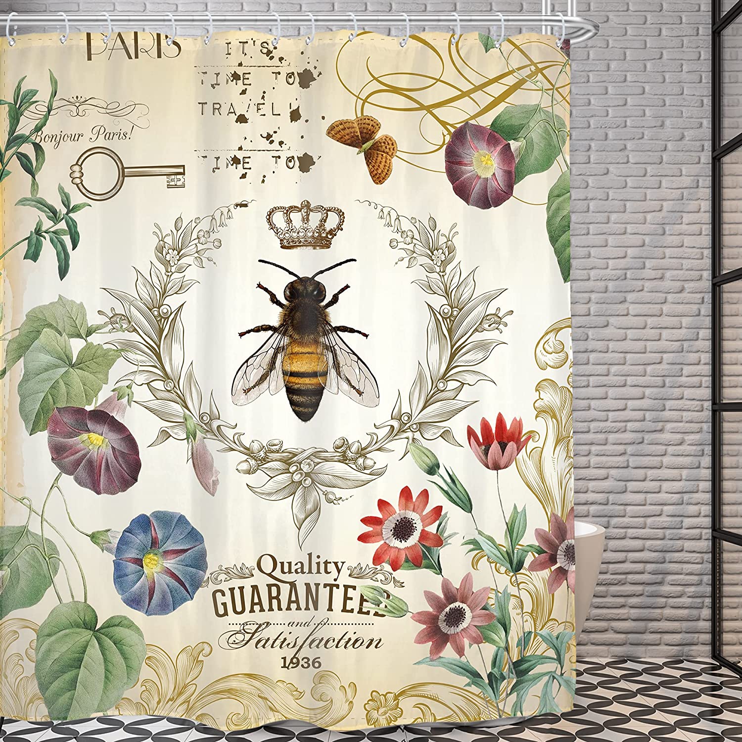 Vintage Bee - Primitive French Garden Rustic Nature Shower Curtain By Ambzek