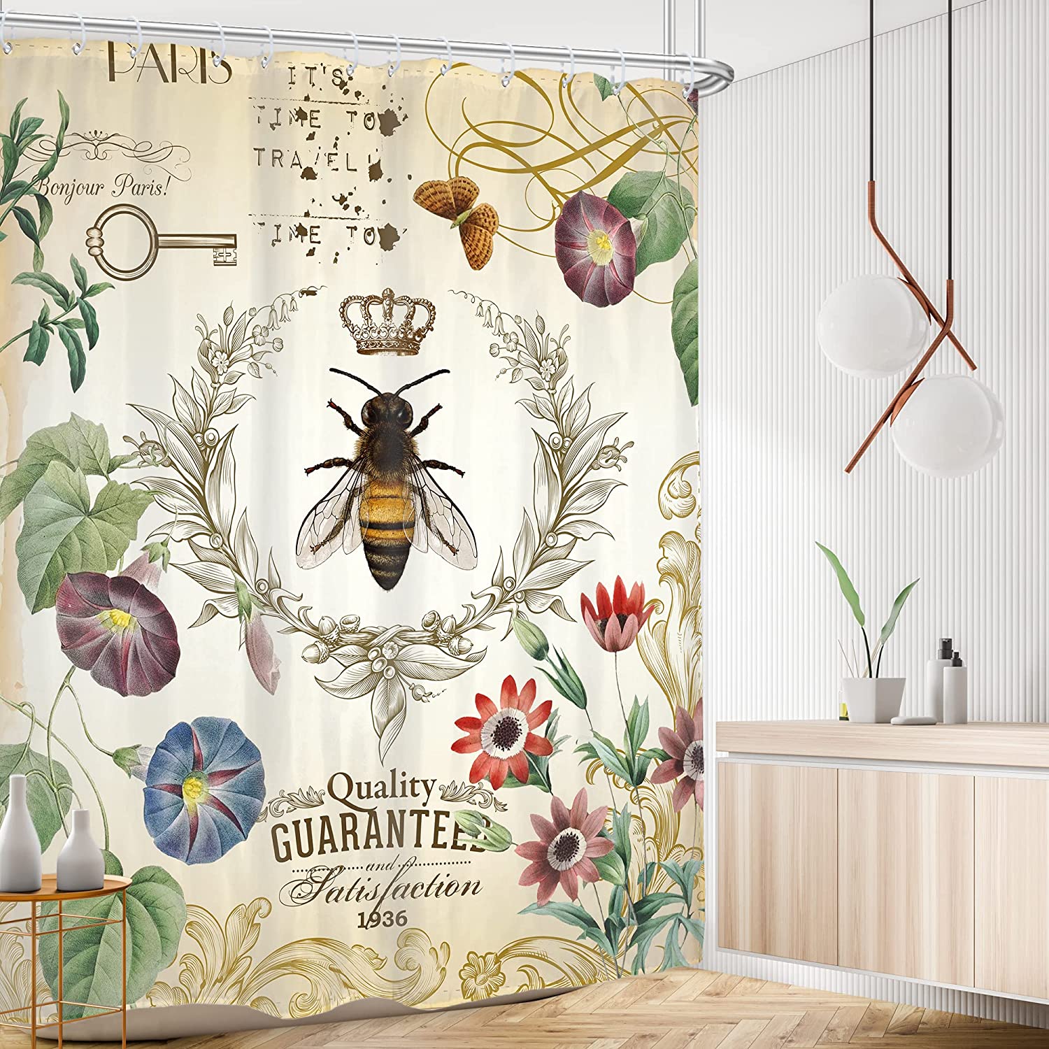 Vintage Bee - Primitive French Garden Rustic Nature Shower Curtain By Ambzek - Image 2