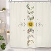 Vintage Beige Boho Floral Shower Curtain with Abstract Moon Phase Print for Aesthetic Look