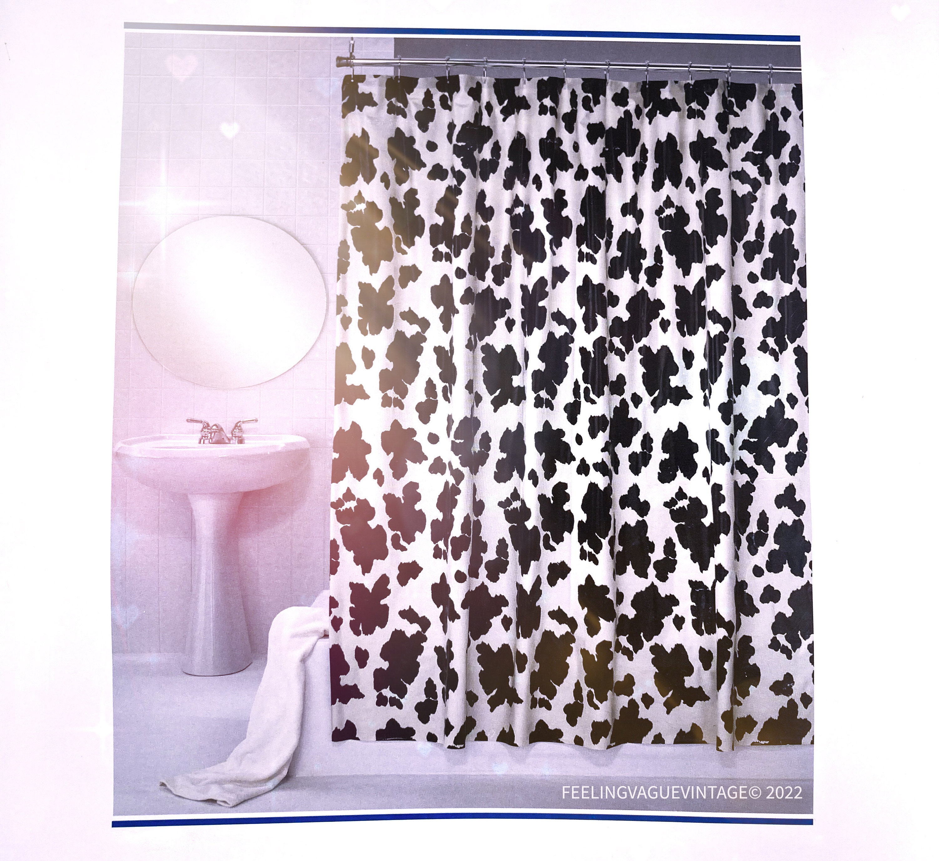 Vintage Black And White Cow Print Vinyl Shower Curtain