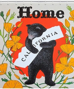 Vintage Black Bear Rustic Shower Curtain With Autumn Leaves, Cute Bear In Bathroom Decor