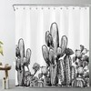 Vintage Black and White Desert Cactus Shower Curtain for Tropical Bathroom