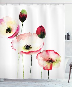 Vintage Blossom Print Shower Curtain With Poppy Flowers