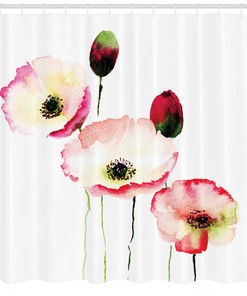 Vintage Blossom Print Shower Curtain With Poppy Flowers
