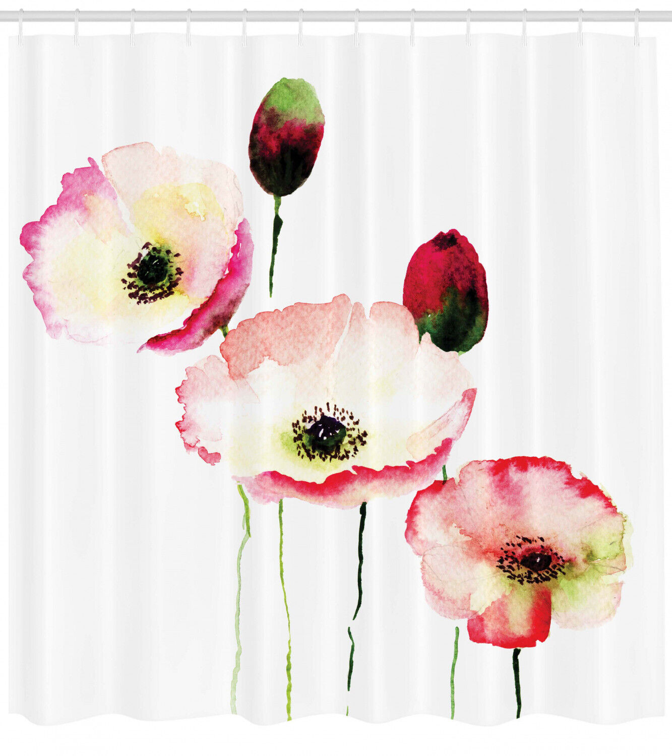 Vintage Blossom Print Shower Curtain With Poppy Flowers