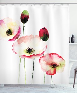 Vintage Blossom Print Shower Curtain With Poppy Flowers
