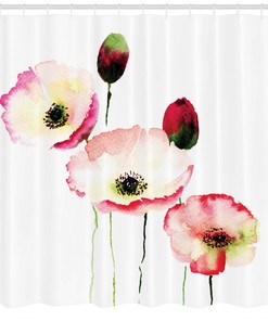 Vintage Blossom Print Shower Curtain With Poppy Flowers