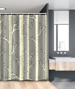 Vintage Bohemian Tree Branches Stall Shower Curtain In Pale Yellow And Warm Taupe