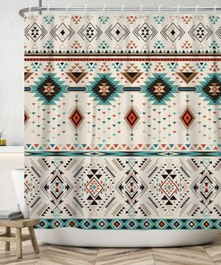 Vintage Boho Aztec Geometric Native American Tribal Print Shower Curtain
