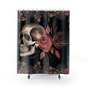 Vintage Boho Gothic Style Roses Skull Head Tattoo Retro Flowers Scary Horror Shower Curtain For Spooky Bathroom