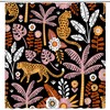 Vintage Boho Mid Century Leopard Shower Curtain With Tropical Palm Tree Leaves And African Animal Print