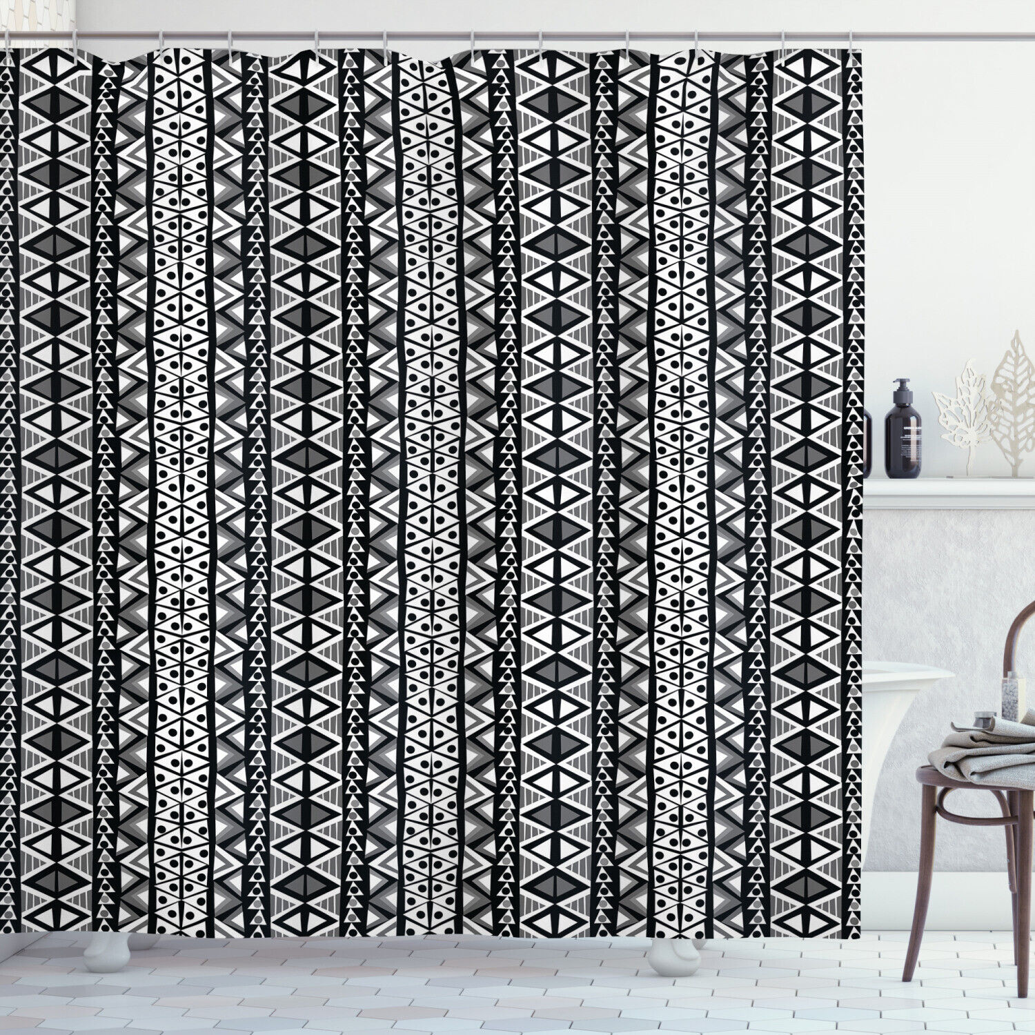 Vintage Boho Shower Curtain - Ethnic and Bohemian Bathroom Decor with Aztec Prints