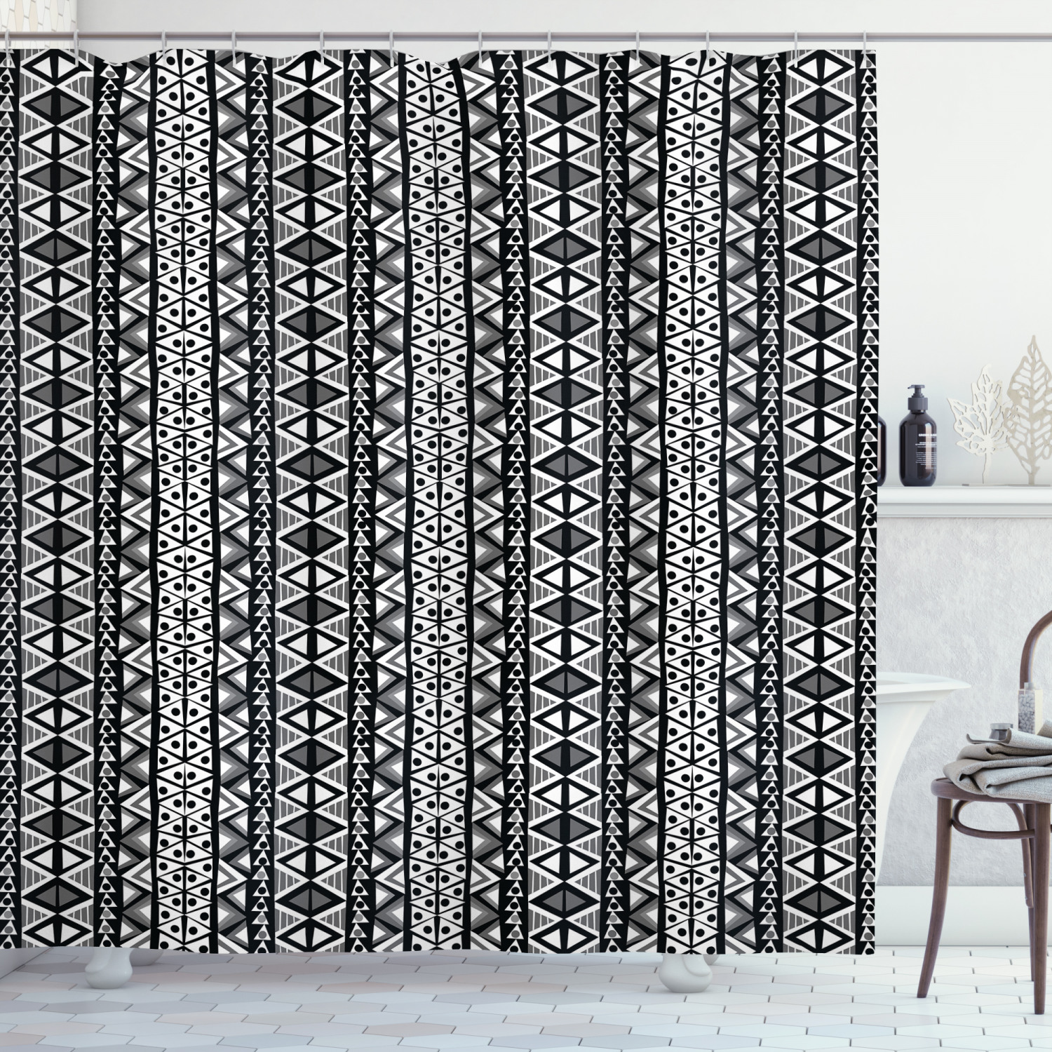 Vintage Boho Shower Curtain - Ethnic and Bohemian Bathroom Decor with Aztec Prints
