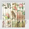 Vintage Botanical Bird and Peacock Print Shower Curtain, Shabby Chic Bathroom Decor