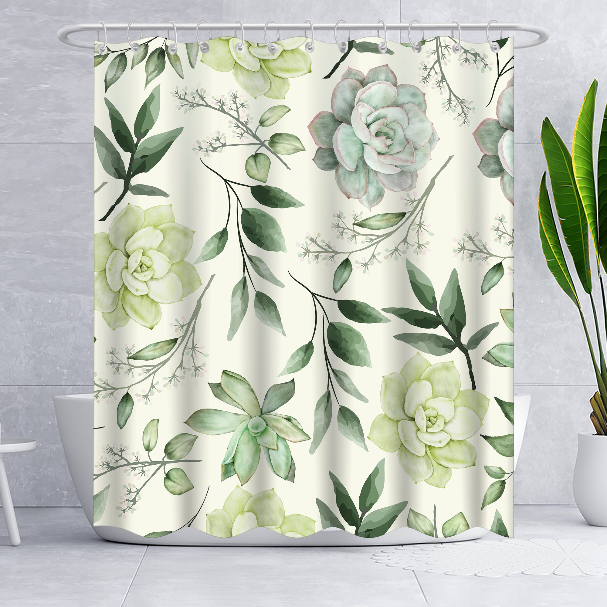 Vintage Botanical Flower Shower Curtain - Blue Rose And Peony Design, Rustic Bathroom Decor, Retro Style