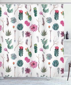 Vintage Botanical Pattern Arrows Feathers Succulent Twigs Hawaii Spring Shower Curtain