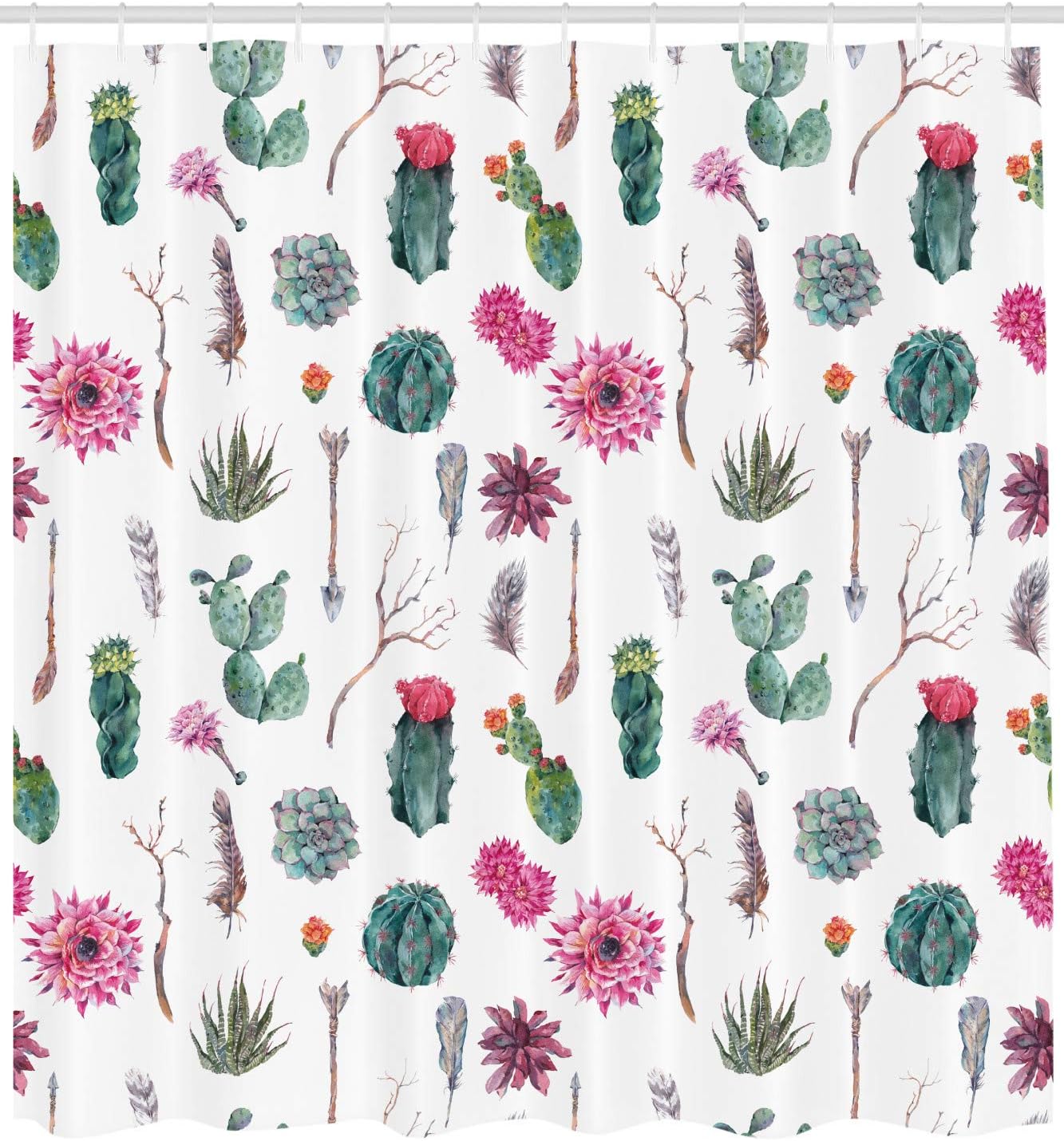 Vintage Botanical Pattern Arrows Feathers Succulent Twigs Hawaii Spring Shower Curtain - Image 2