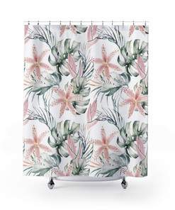 Vintage Botanical Pattern Tiger Lily Palm Leaves Shower Curtain For A Classic Look