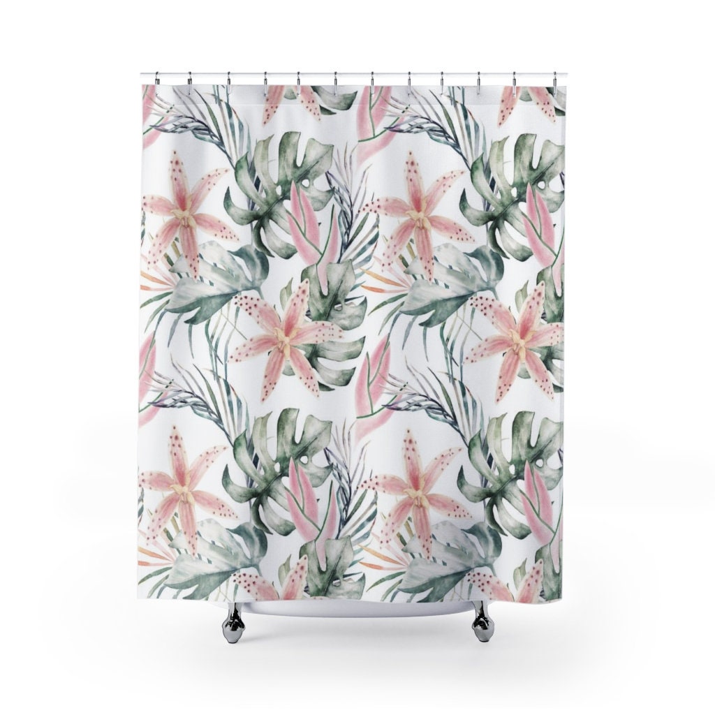 Vintage Botanical Pattern Tiger Lily Palm Leaves Shower Curtain For A Classic Look