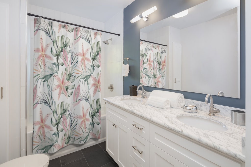Vintage Botanical Pattern Tiger Lily Palm Leaves Shower Curtain For A Classic Look