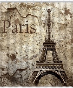 Vintage Brick Wall Paris Themed Shower Curtain for Chic Bathroom Decor