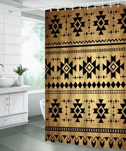 Vintage Brown Black Aztec Shower Curtain Southwestern Native American