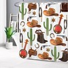 Vintage Brown Boots And Hat Fabric Shower Curtain, Western Cowboy Bathroom Decor, Green Cactus Design 