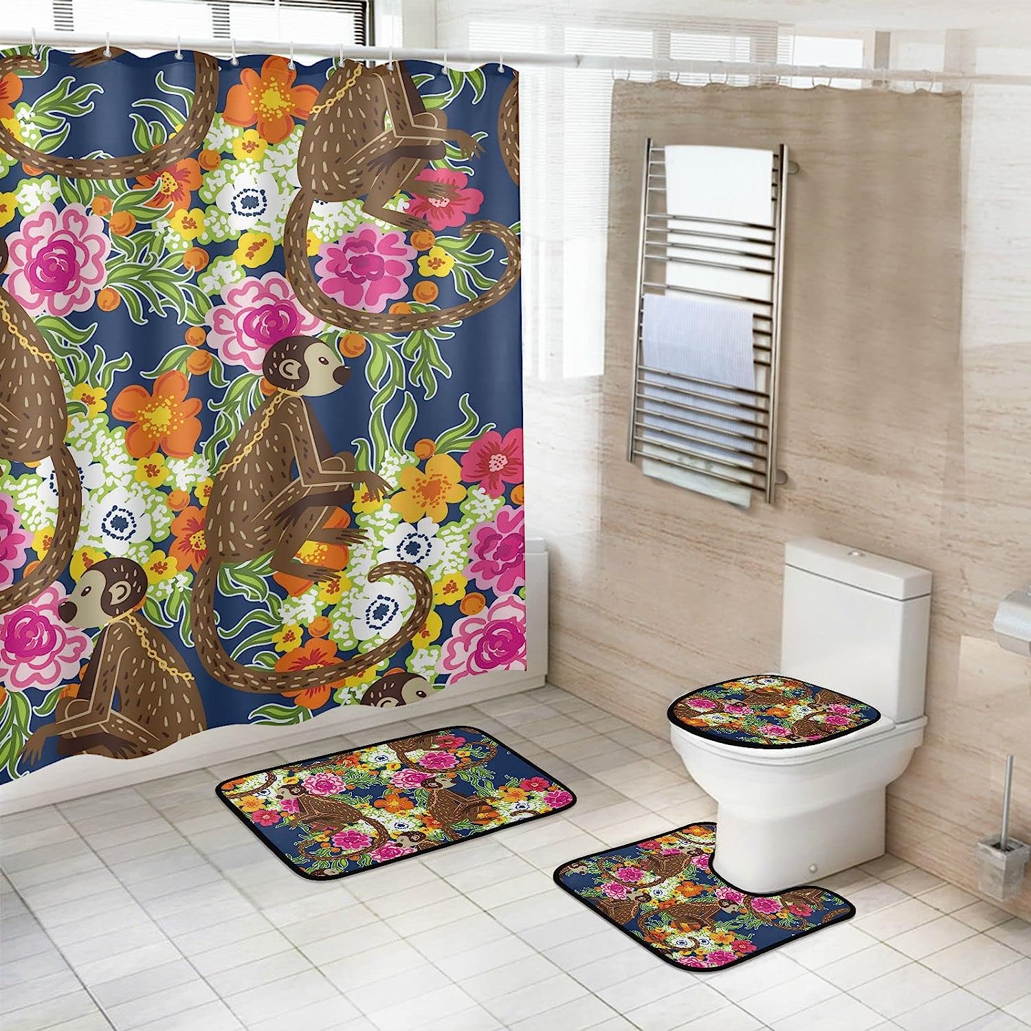 Vintage Brown Monkey in Elegant Chinoiserie Style Shower Curtain for a Classic Bathroom