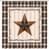 Vintage Buffalo Check Shower Curtain - Tan and Black Plaid Border for Rustic Farmhouse and Western Country Bathroom