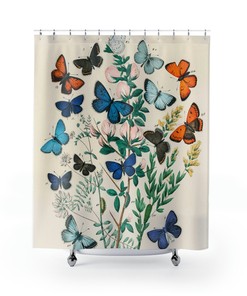 Vintage Butterfly Boho Shower Curtain With Shabby Chic Floral Print