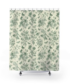 Vintage Butterfly Meadow Wild Flower Shower Curtain - Antique Cottage Garden Bathroom Decor