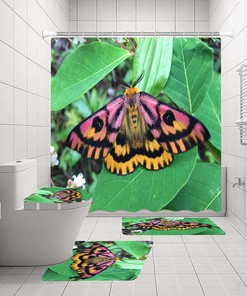 Vintage Butterfly Moth Flower Grass Shower Curtain - Botanical Bathroom Decor