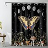 Vintage Butterfly Shower Curtain - Mushroom with Country Wildflower Green Leaf Design