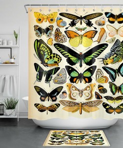 Vintage Butterfly Shower Curtain - Rustic Insect Bathroom Decor