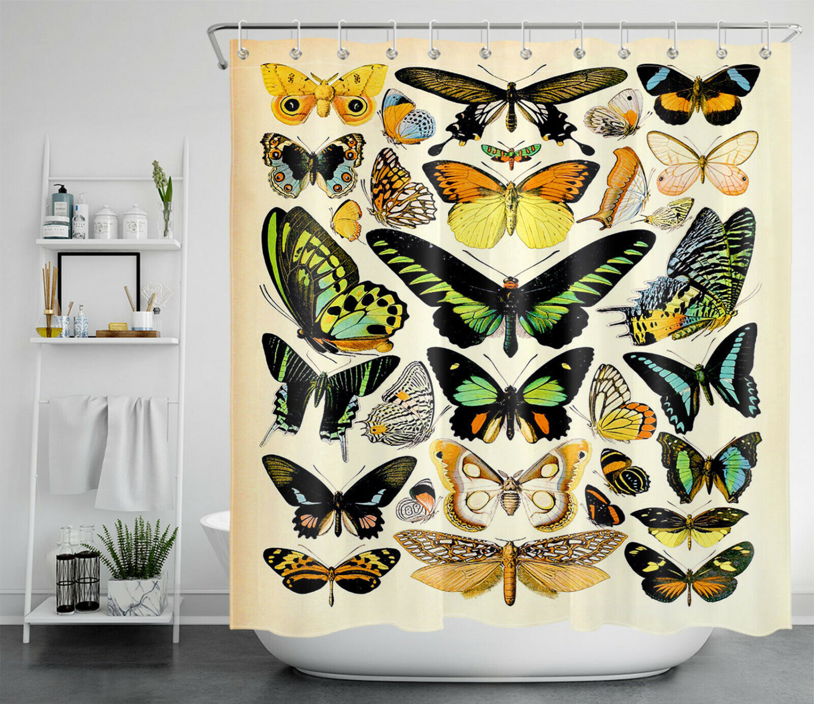 Vintage Butterfly Shower Curtain - Rustic Insect Bathroom Decor - Image 2