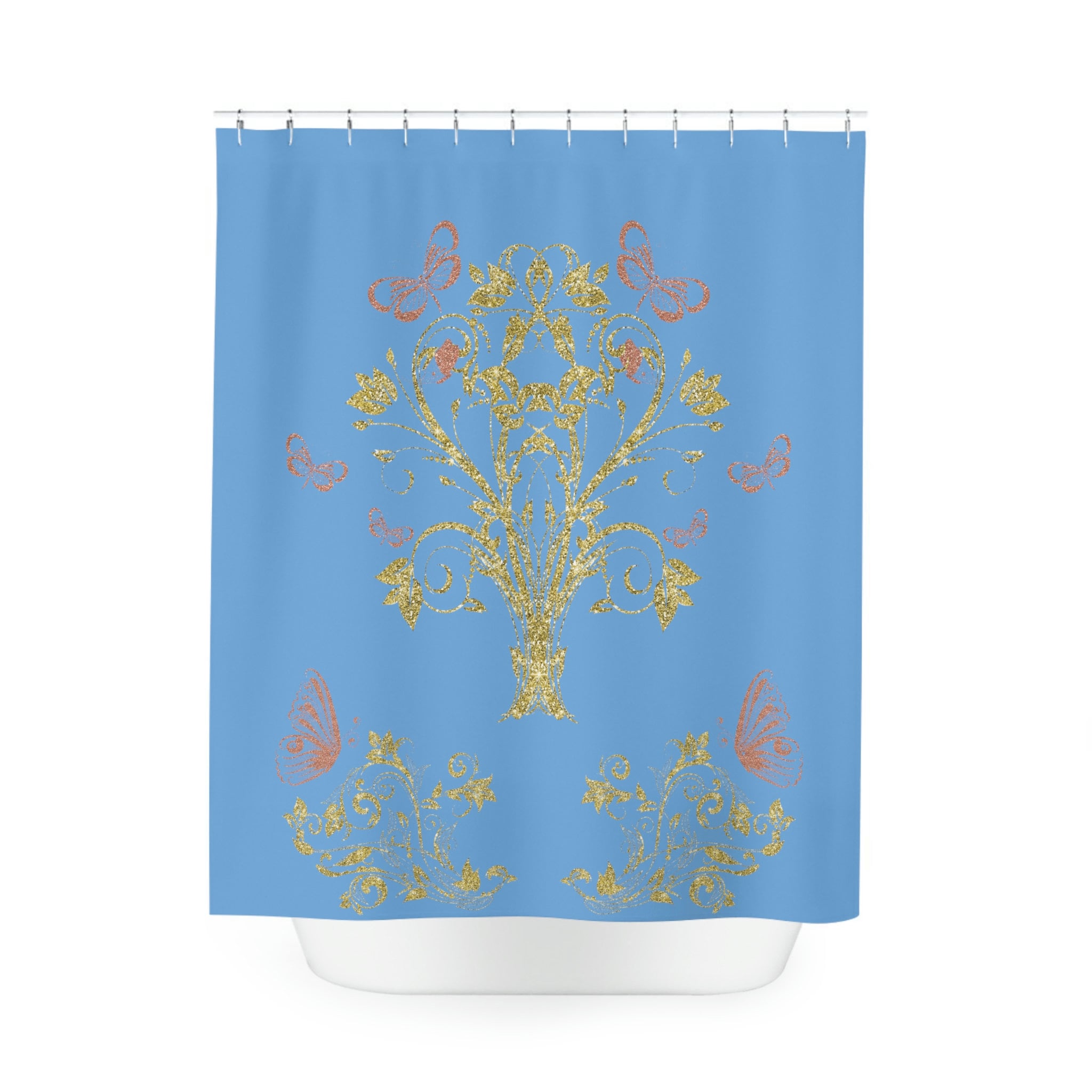 Vintage Butterfly Tree On Blue Background Shower Curtain For A Fresh Look - Image 2